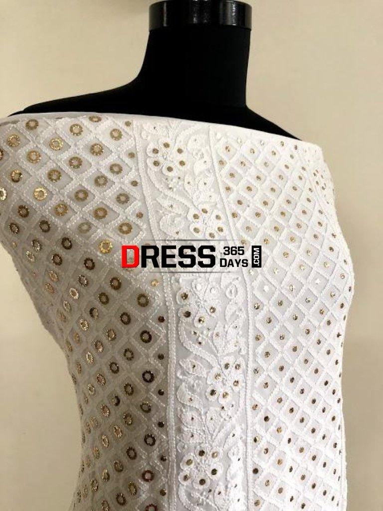 White Chikankari And Ring Mukaish Suit Suits