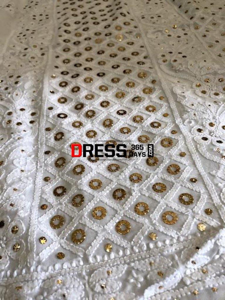 White Chikankari And Ring Mukaish Suit Suits