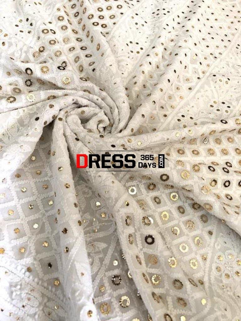 White Chikankari And Ring Mukaish Suit Suits