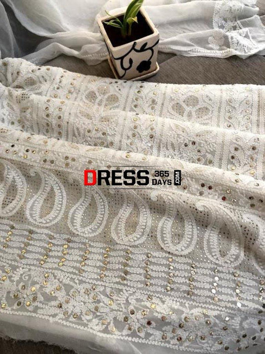 White Kamdani Chikankari Suit Suits