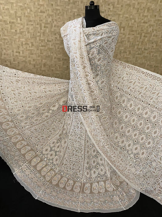 White Mirror Pearls & Gota Patti Chikankari Lehenga Set