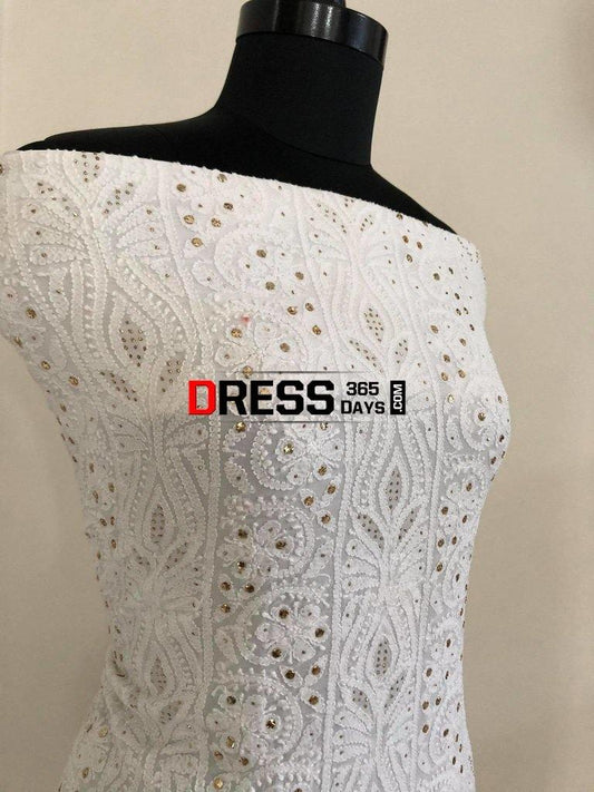 White Mukaish Chikankari Kurta Dupatta Suits