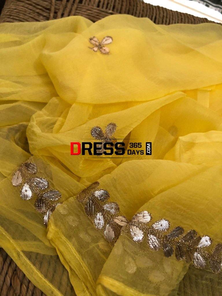 Yellow Chiffon Dupatta With Gota Patti