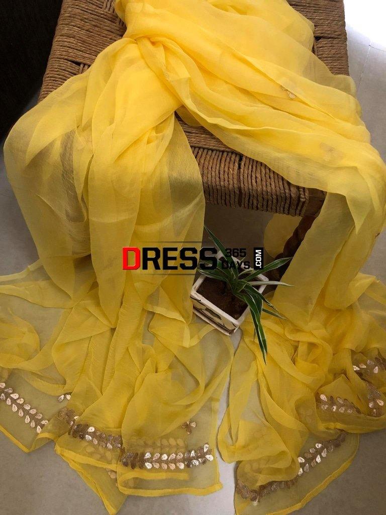 Yellow Chiffon Dupatta With Gota Patti