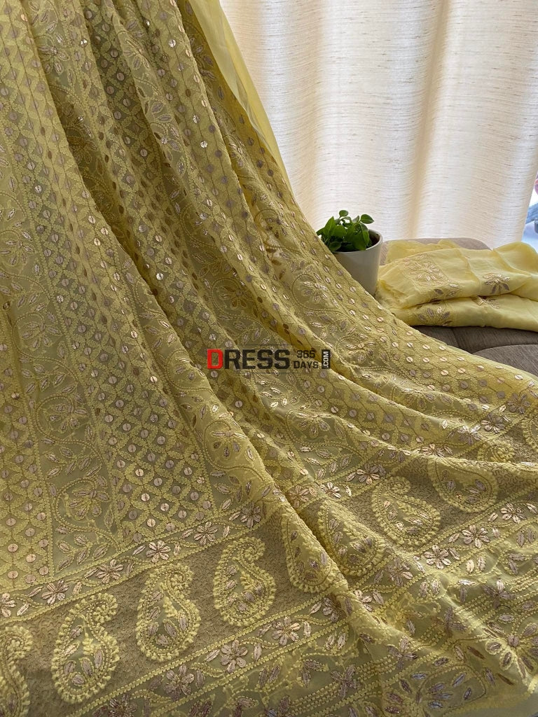 Yellow Chikankari Gota Patti Kurta Dupatta Set Suits