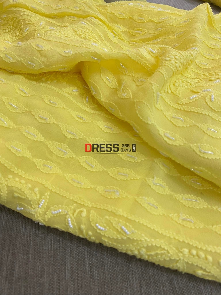 Yellow Chikankari Pearl Kurta Dupatta Set Suits