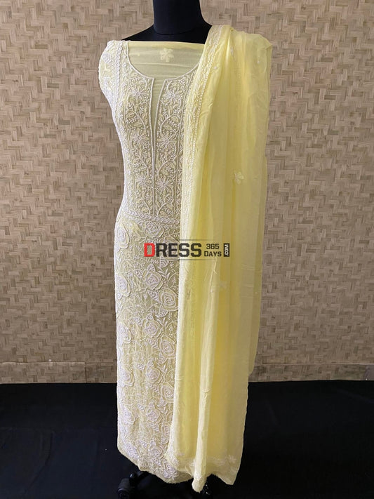 Yellow Chikankari & Pearl Work Suit Suits