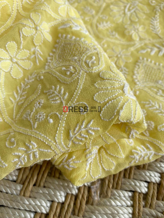 Yellow Fine Chikankari Jaali Front Back Embroidered Suit Suits