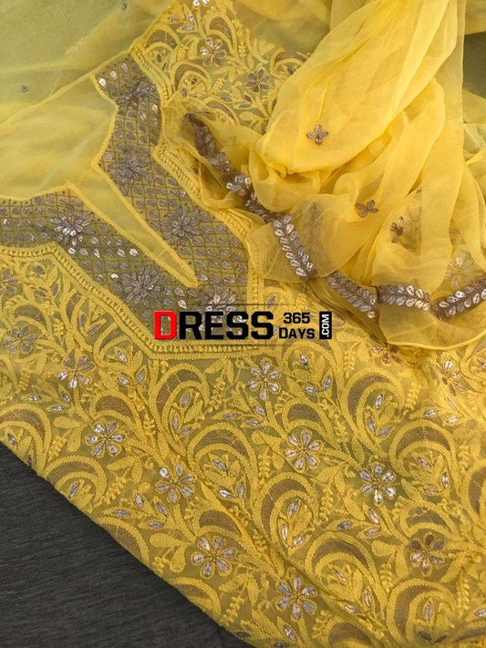 Yellow Gota Patti Georgette Chikankari Suit Suits