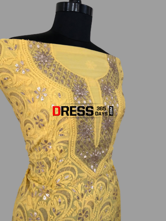 Yellow Gota Patti Georgette Chikankari Suit Suits