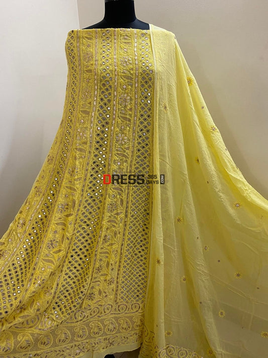 Yellow Gota Patti & Mirror Work Chikankari Anarkali Suit