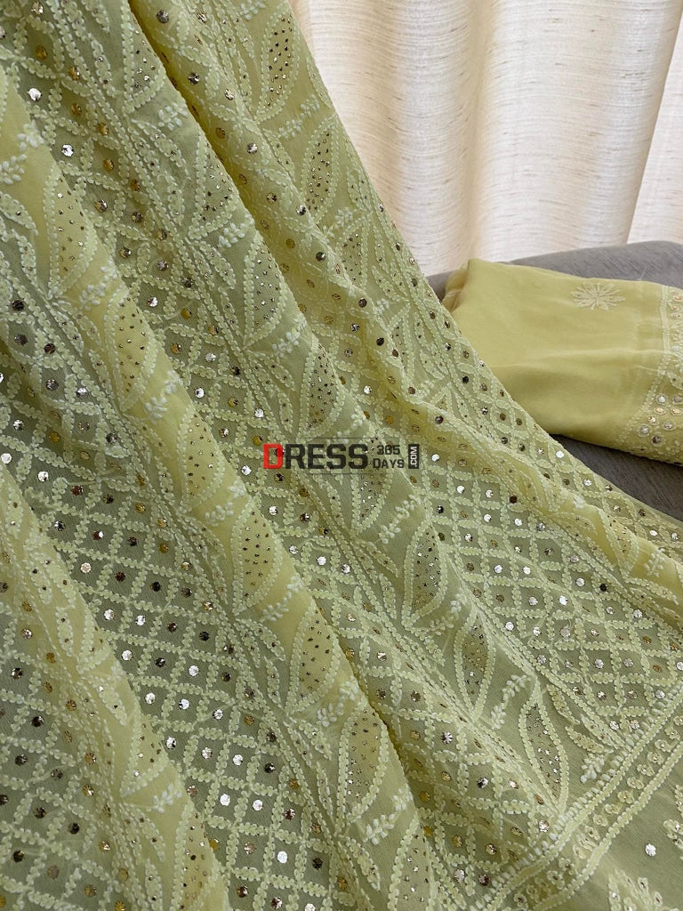 Yellow Lucknowi Chikankari Mukaish Suit – Dress365days
