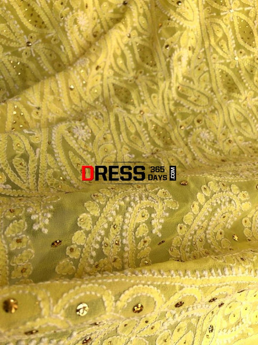 Yellow Mukaish Lucknowi Chikan Suit Chikankari Suits