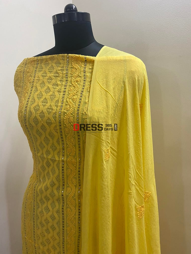 Yellow Mukaish Lucknowi Chikankari Suit – Dress365days
